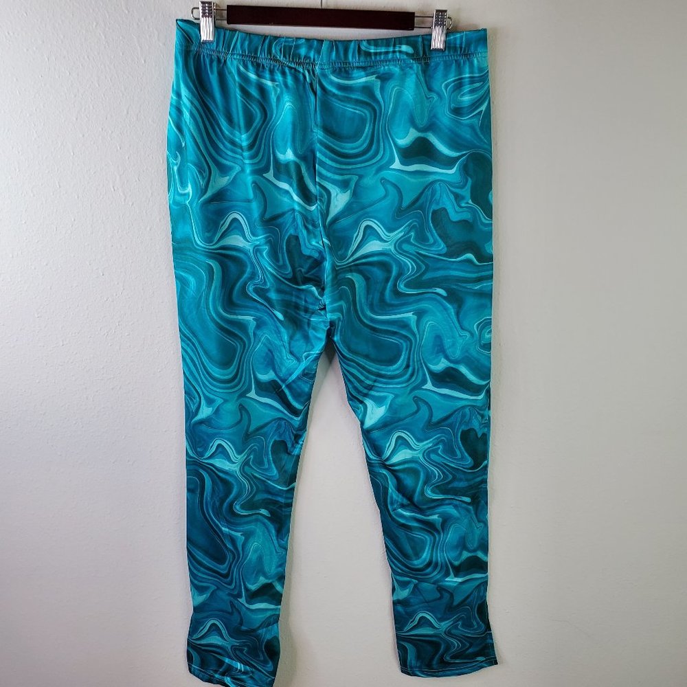 SHEIN Womens Teal Blue Marble Print Tube Top and Split Hem Leggings
